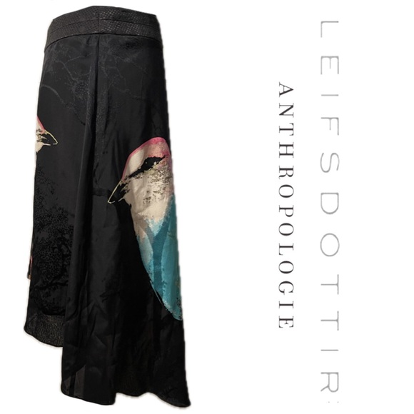 LEIFSDOTTIR Anthropologie Silk Watercolor Bird Asymmetrical Black Wrap Skirt - 2 - Picture 5 of 11